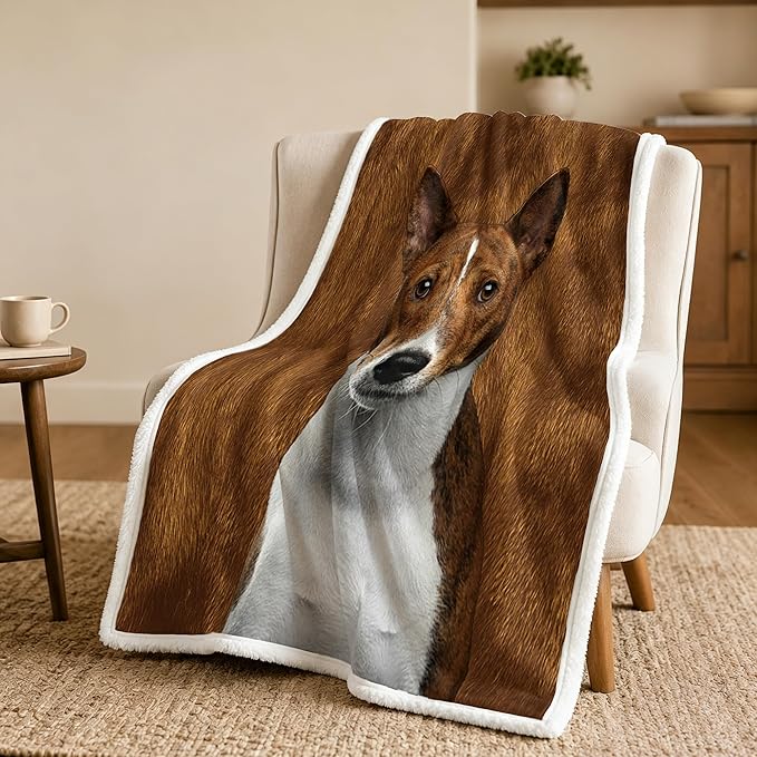 BlessLiving Throw Blanket, Brown Dog Animal Gift, 50x60 in | sherpa fleece fabric, Basenji Large Pet Blankets Puppy Lovers print, for couch or sofa, pet lovers, easy machine care