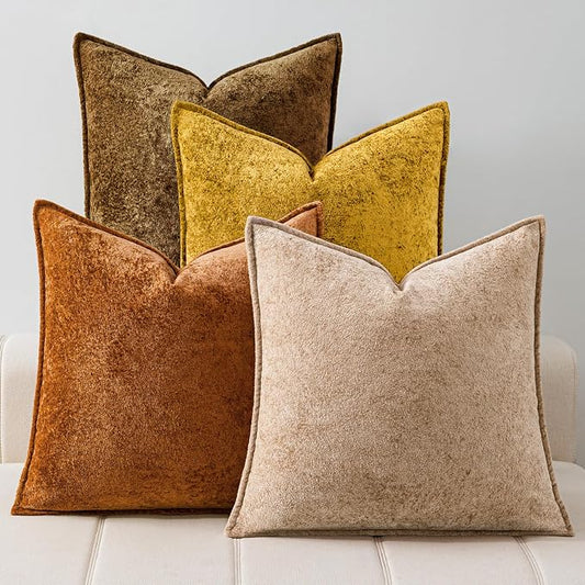 a moment Throw Pillow Covers 26X26 Inch 4 Packs,Soft Velvet Decorative Pillow Cases with 3D Ice Flower,Texture Modern Accent Cushion Covers for Sofa Couch Home Decor Maple Dusk