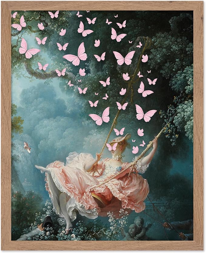 Poster Master Butterfly Print - The Swing Painting Poster - Altered & Pop Art - Aesthetic Wall Design - Gift for Men & Women - Decor for Office, Bedroom or Living Room - 16x20 Beige Framed