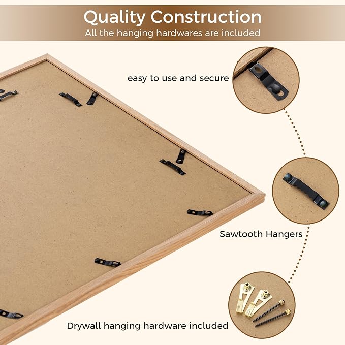 Fun Memories 11x14 Oak Picture Frame for Wall, 11x14 Frame with Matted to 8x10, Solid Wood Picture Frames for Wall Art Photo and Prints (Beige, 1 Pack)