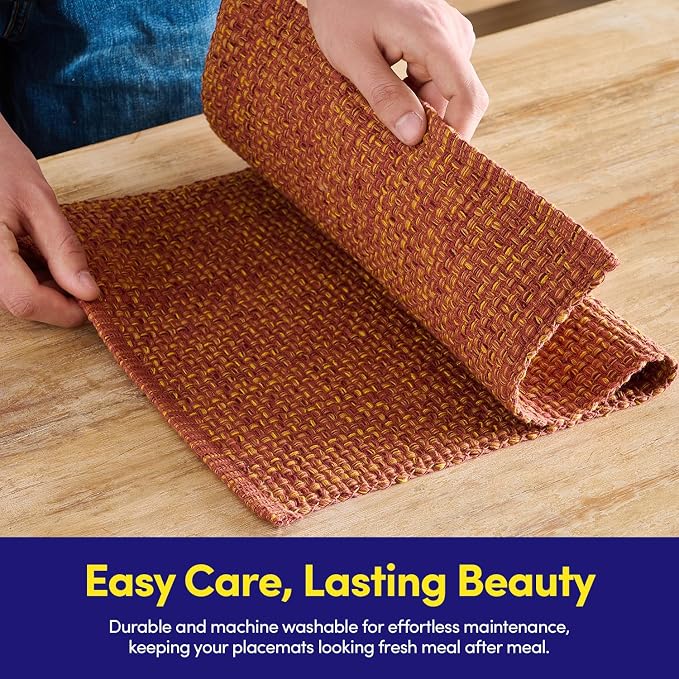 Sweet Home Collection 100% Cotton Placemats for Dining Room Rectangle Two Tone Woven Fabric 13" x 19" Soft Durable Table Mat Set, Set of 4, Rust