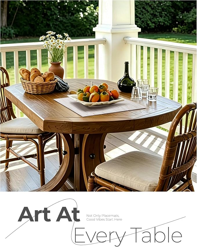 Leetaltree Pale Beige Placemats Set of 12 - Heat Resistant Non-Slip Place mats for Dining Table, Washable Durable PVC Vinyl Woven Table Mats（Pale Beige, 12）