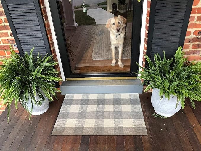Ukeler Grey Buffalo Check Rug 43''×27.5'' Perfect Size for Layered Door Mats, Customized Size for Hello Welcome Doormat