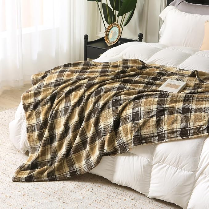 MERRYLIFE Brown Plaid Flannel Throw Blanket for Couch Bed Sofa 50" 60" | Grid Pattern, Ultra-Plush Soft, Decorative Colorful Travel Blanket, farmhouse, Machine Wash, Gift Choice, Widely Use