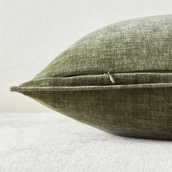 JUSPURBET 20x20 Chenille Decorative Throw Pillow Covers Set of 2,Sage | Cozy Soft Cushion Covers Case with Hidden Zipper for Couch Sofa Bed Home Decor Living Room