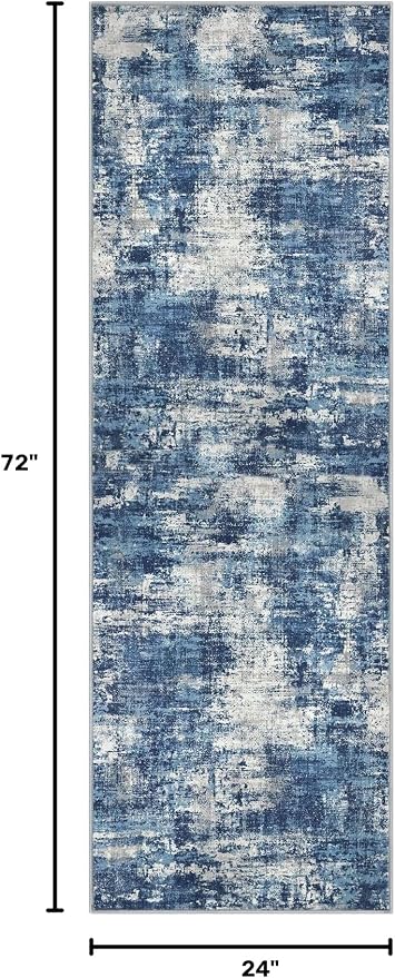 Lansny Abstract Washable 2x6 Hallway Runner Rug Non Slip Kitchen Runner | Blue;Thin Printed Faux Wool Rug Runners;Entryway Runner Indoor;Rubber Backed 6ft Carpet Runners for Hall;Bedroom Runner
