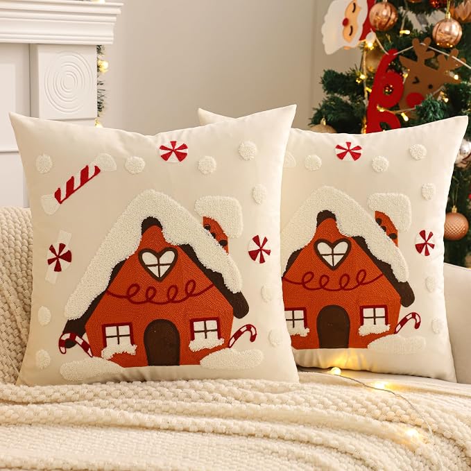 Christmas Throw Pillow Covers 18x18 Set of 2 Xmas House