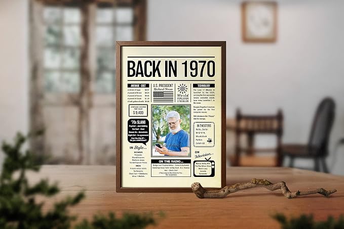 Personalized 55 year old birthday gifts - Back in 1970 Poster - Centerpiece Table Decorations 55th Birthday Party - Custom Born in 1970 Newspaper Vintage Poster for Men, Women
