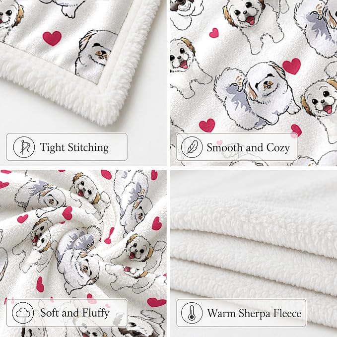 BlessLiving Shih Tzu White Throw Blanket Blanket with | Sherpa; Soft; BlessLiving Shih Tzu White Throw Blanket; with; Dense; Dog; Patterns; Fleece; Couch; Bed; Cozy; Warm; Pet