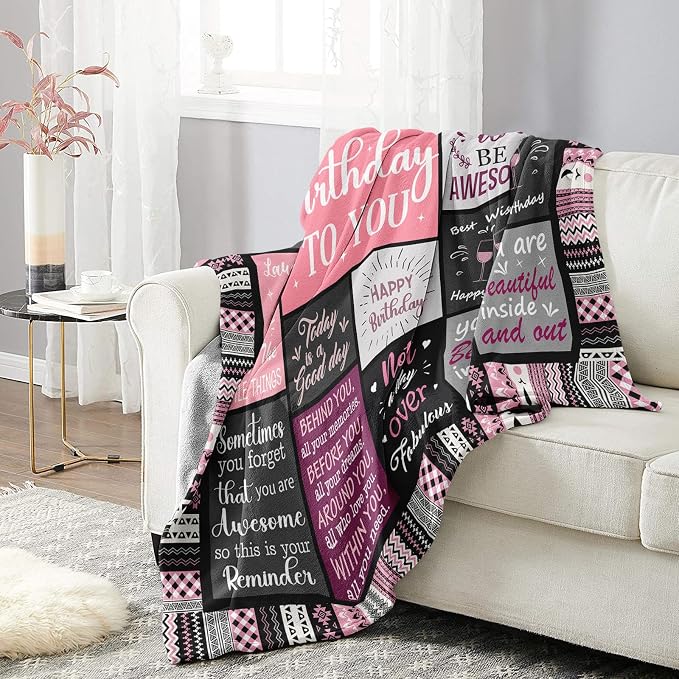 Ivivis Birthday Gifts for Women Girls Throw Blanket 80"X60", Happy Birthday Decorations, Unique Bday Gift Ideas for Her Daughter Friends Mom Sister Wife Grandma