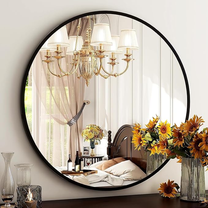 HARRITPURE Round Mirror 36 Black Wall Mounted Circle Mirrors | Vanity Mirror with Aluminum Alloy Frame, Modern Decoration for Bathroom, Living Room, Vanity, Bedroom, Entryway