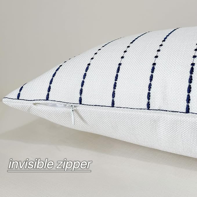 Slow Cow Linen Embroidery Decorative Lumbar Throw Pillow Cover Rectangular Pillowcase Cushion Cover for Bed Couch Sofa 12 x 20 Inches Navy Blue
