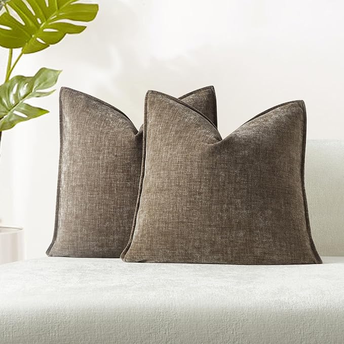 JUSPURBET 24x24 Chenille Decorative Throw Pillow Covers Set of 2,Stone | Cozy Soft Cushion Covers Case with Hidden Zipper for Couch Sofa Bed Home Decor Living Room