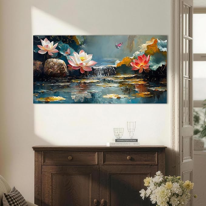 Anolyfi Lotus Canvas Wall Art for Living Room 48"x24" | HD Print, Waterproof Canvas, Easy to Hang, Durable and Colorfast, Zen Wall Decor Yoga Paintings for Spa Hallway Bedroom Home