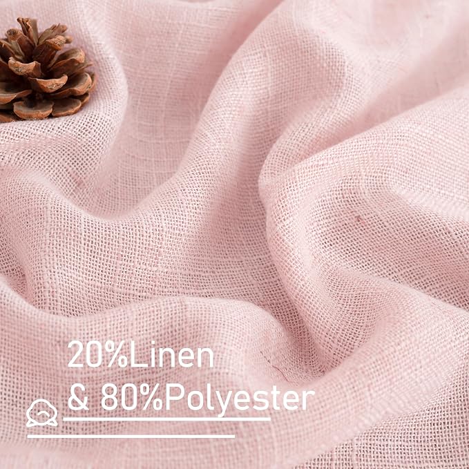 40 Inch Length Linen Curtains for Small Windows Over Silk 2 Panels | Semi Sheer, Light Filtering Panels, Neutral Drapes for Basement, Window, Kids Room, Rod Pocket Back Tab, Pink, 34 x 40 Inch