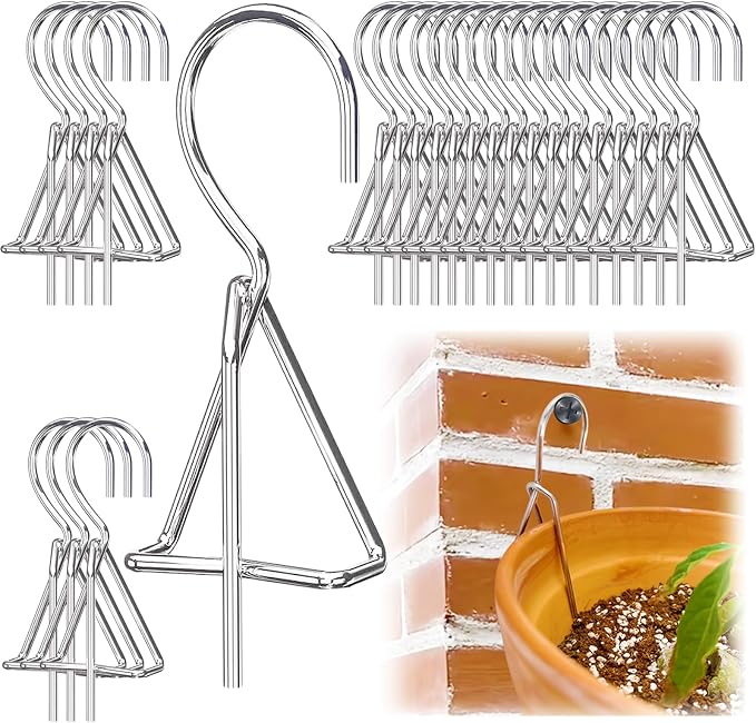 24 Pack Flower wall Pot Holder, Flower Pot Clips for Clay Pot, Hanging Planters, Plant Hanger Hook, Stainless Steel Pot Hangers, Wall Mounted Plant Holder for Indoor and Outdoor Plants(Side Hook)