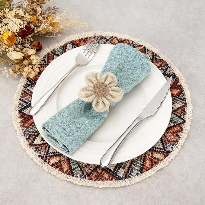 Napkin Rings Set of 12 Handmade Rustic Napkin Rings Reusable Boho Napkin Ring for Elegant Dining Table Decoration Perfect for Christmas, Thanksgiving, Wedding, Holiday, Everyday Use
