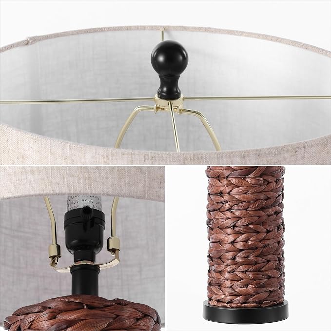 JONATHAN Y Elicia 25" Water Hyacinth Table Lamp, Dark Brown, Set of 2