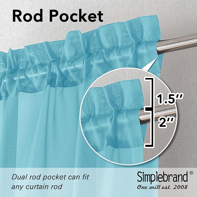 Simplebrand Turquoise Sheer Curtains 63 Inch Length 2 Panels, Rod Pocket Solid Color Window Sheer Curtain Panels, Elegant Curtains & Drapes for Living Room, Bedroom 2 Panels (Turquoise, 42" W x 63" L)