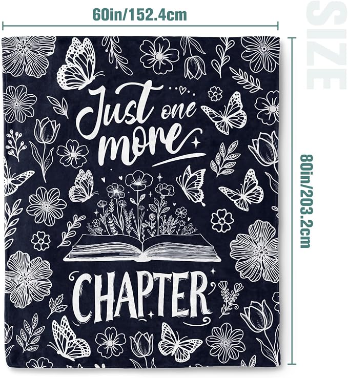 Jekeno Book Gifts Blanket Just One More Chapter Butterflies Throw Blanket | 60x80 Inch Flannel Book Floral Blanket Gifts For Christmas Birthday Women Bookworms Readers Librarians