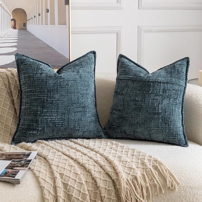 MADIZZ Pack of 2 Chenille Throw Pillow Covers 20x20 Inch Grey Blue Soft Neutral Decorative Throw Pillows for Couch Sofa Boho Accent Cushion Covers Modern Farmhouse Home Decor for Bedroom Living Room