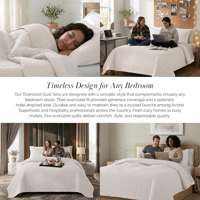 Southshore Fine Living, Inc. Quilted Summer Bedspread, Beige King Quilt Set with 2 Pillow Shams, Geometric Circle Design, Lightweight Bedspread, California King Size Coverlet, Soft Bedding Set, Bone