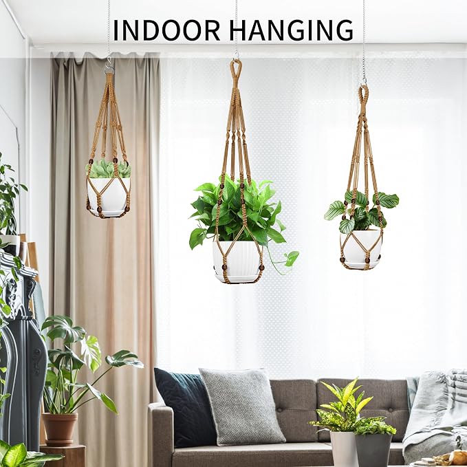 Macrame Plant Hanger - Fits 4-13 Inch Pots, 3 Pack, Brown
