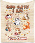 Personalized Cat Blankets with Name, Cat Themed Gifts for Girls Cat Lovers, Animal Print Blanket with Cats on It, God Says I Am Blanket for Kids Daughter Son, Fleece Throw Blankets for Bed, 60"x80"