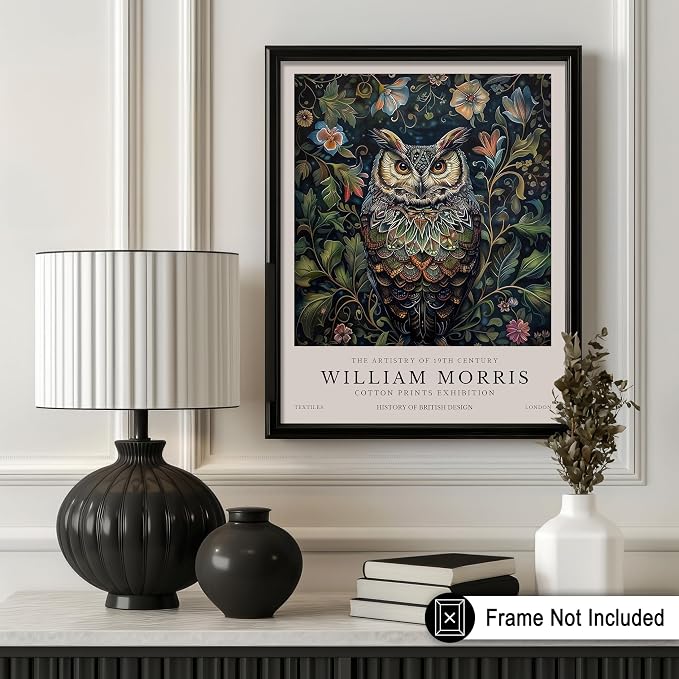 Poster Master Owl Print - William Morris Poster - Flower & Animal Illustration - Botanical Exhibition Wall Design - Floral Bird Artwork - Aesthetic Office or Bedroom Decor - 11x14 UNFRAMED Wall Art