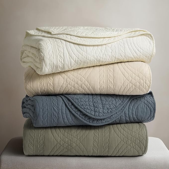 EverGrace 100% Cotton Scallop Quilt Set, King Size, Stormy Blue | Scalloped Border, Timeless Chic Aesthetic, All-Season Comfort, Perfect French Country Bedroom Decor, 3 Piece Set with 2 Shams