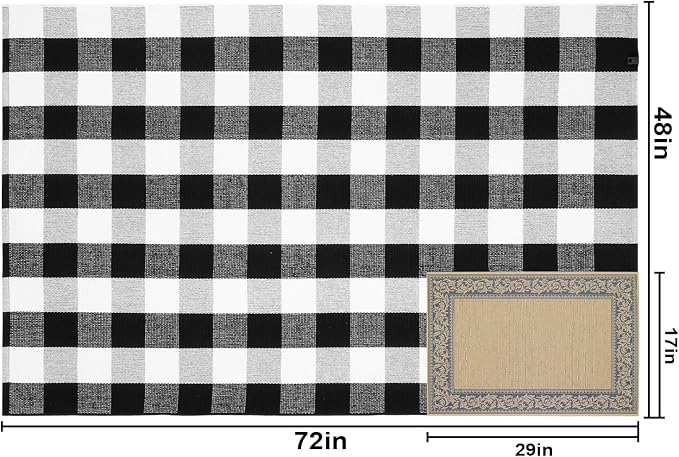Buffalo Plaid Area Rug 4x6 Ft, Black White Indoor Outdoor Rug | Cotton Blend, Black White Checkered, Machine Washable, Front Porch Entryway, Kitchen Bathroom