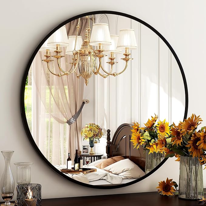 HARRITPURE Round Mirror 20 Black Wall Mounted Circle Mirrors | Vanity Mirror with Aluminum Alloy Frame, Modern Decoration for Bathroom, Living Room, Vanity, Bedroom, Entryway