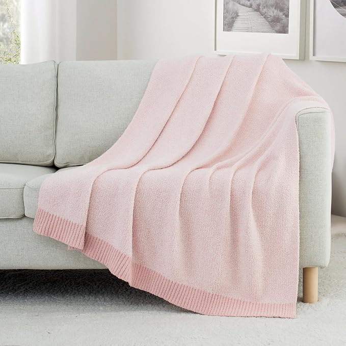 Carriediosa Heather Throw Blanket 60x80, 400GSM Ultra Soft Microfiber | Dusty Pink, Fuzzy Fluffy Cozy Plush Knit Knitted Throws, Lightweight Cute Preppy Fall Blankets for Couch, Bed