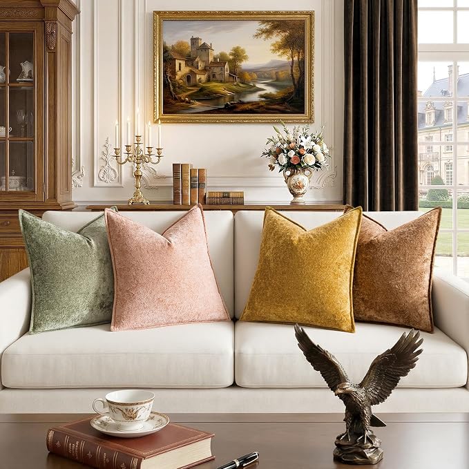 a moment Throw Pillow Covers 24X24 Inch 4 Packs,Soft Velvet Decorative Pillow Cases with 3D Ice Flower,Texture Modern Accent Cushion Covers for Sofa Couch Home Decor Golden Earth