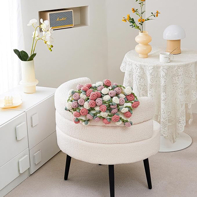 Crochet Flower Bouquet Throw Blanket, Handmade Knitted Blanket with Rose Flowers, Cute Romantic Gift for Her Girlfriend Mom Mother’s Day Valentine Wedding Anniversary Birthday (Without Packaging Bag)