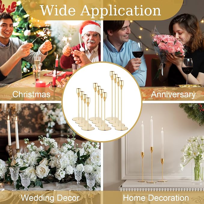 NLBTW 12 Pcs Gold Taper Candle Holder Bulks for Wedding Party Home Decor