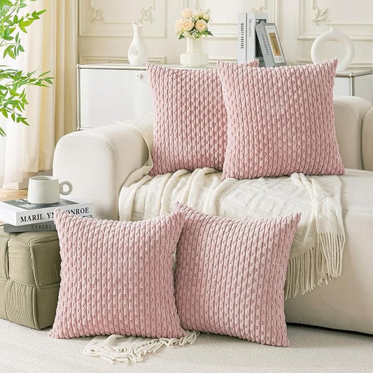 Set of 4 Light Pink Decorative Throw Pillow Covers 22x22 Inch Corduroy Pillow Covers for Bed Couch Sofa Living Room Soft Square Cushion Cases