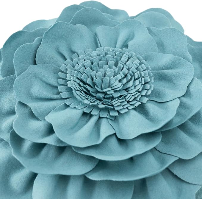 JWH Handmade Flower Pillow Cover Decorative Floral Pillow Case Round Cushion Summer Pillowcase for Home Bed Couch 14x14 Inches Teal Blue