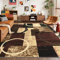 Yamaziot 8x10 Washable Modern Abstract Area Rug Non-Slip Living Room Rug | Stain Resistant, Low Pile, Ultra Soft Carpet Rug with Rubber Backing for Dining Room, Nursery, Bedroom, Office, Brown