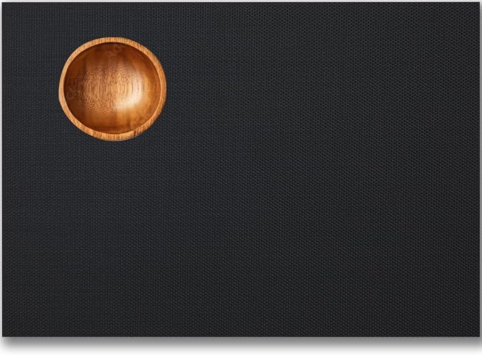 Placemats Set of 12 - Easy Clean Woven Vinyl Placemats for Dining Table, Indoor/Outdoor Place Mats, Washable PVC Table Mats（Black）