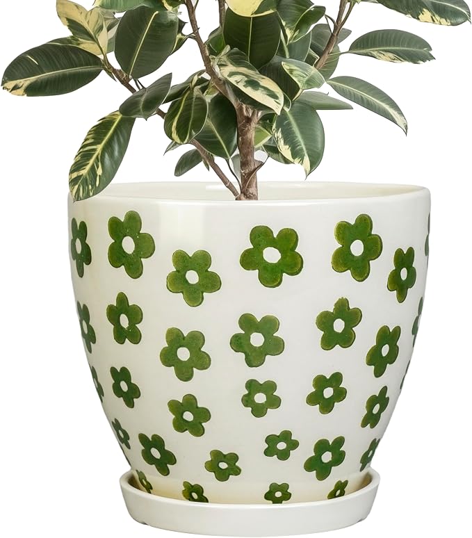 MPotTo Ceramic Flower Pot, 10 Inch, White