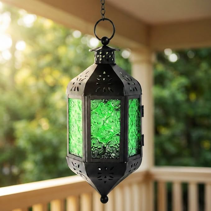 Vela Lanterns Decorative Outdoor Hanging Tea Light Candle Holder, Green, M