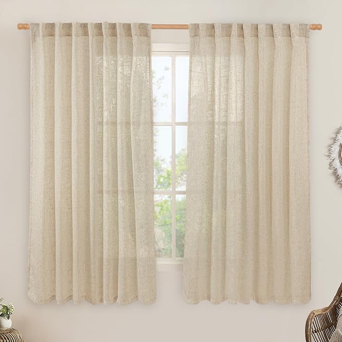 Linen Curtains 63 Inch for Bedroom Light Filtering Panels 60 x 63 Inch