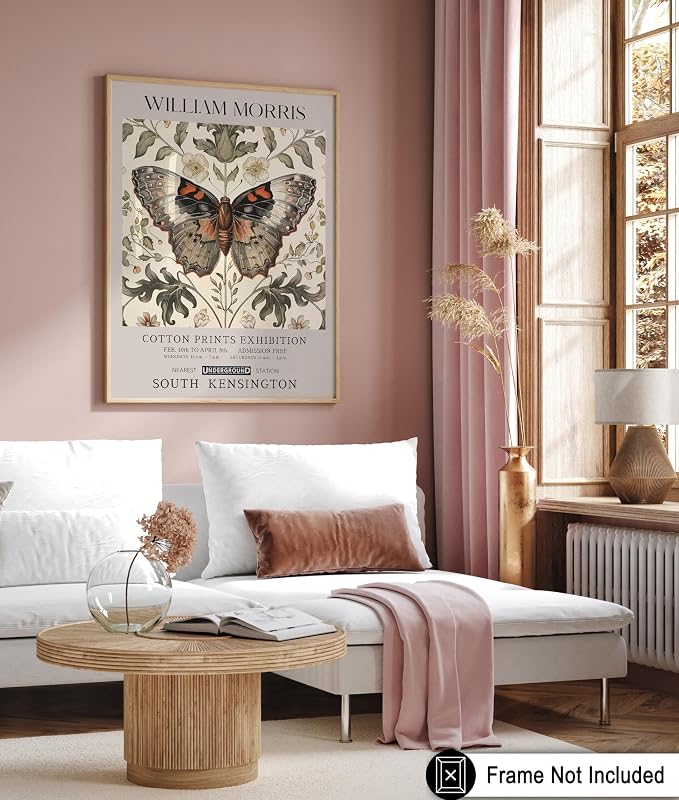 Poster Master Butterfly Print - William Morris Poster - Flower & Animal Art - Botanical Exhibition Illustration - Floral Moth Artwork - Aesthetic Office or Bedroom Decor - 8x10 UNFRAMED Wall Decor