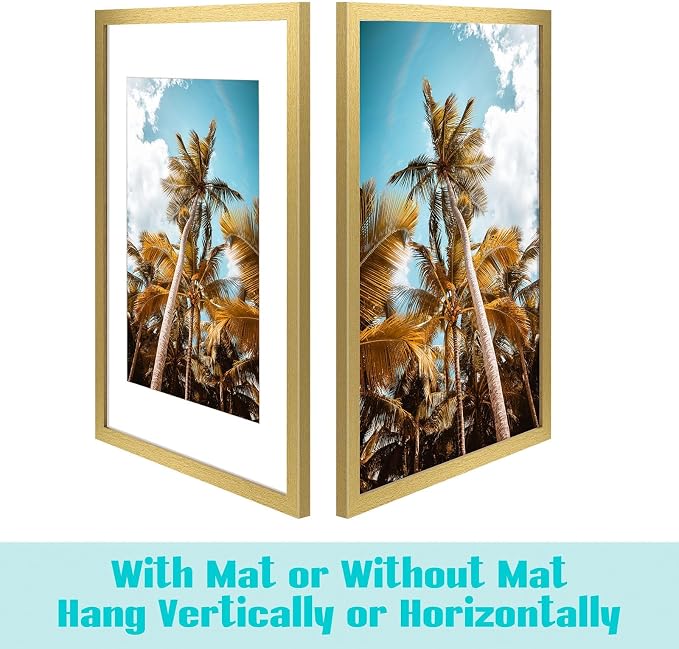 Frametory 16x24 Gold Picture Frame with Real Glass Mat for 12x18