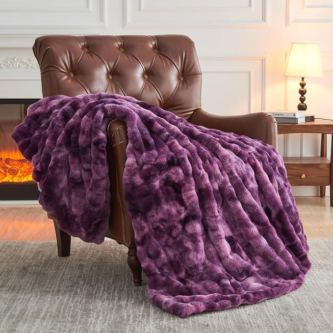 NEWCOSPLAY Faux Fur Bubble Throw Blanket for Couch, Tie-Dye Purple, 50"x60" | Fluffy Soft Thick Warm Bubble Blanket for Couch Sofa Bed 700GSM, Plush Cozy Luxury Decorative Throw, Gift for Women Men