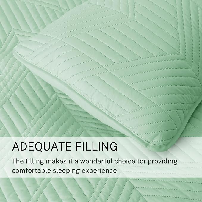 Exclusivo Mezcla Ultrasonic King Quilt Bedding Set, Mint Green | Lightweight Bedspreads, Soft Microfiber, Modern Geometric Coverlet, All Season Bed Cover, 1 Quilt and 2 Pillow Shams