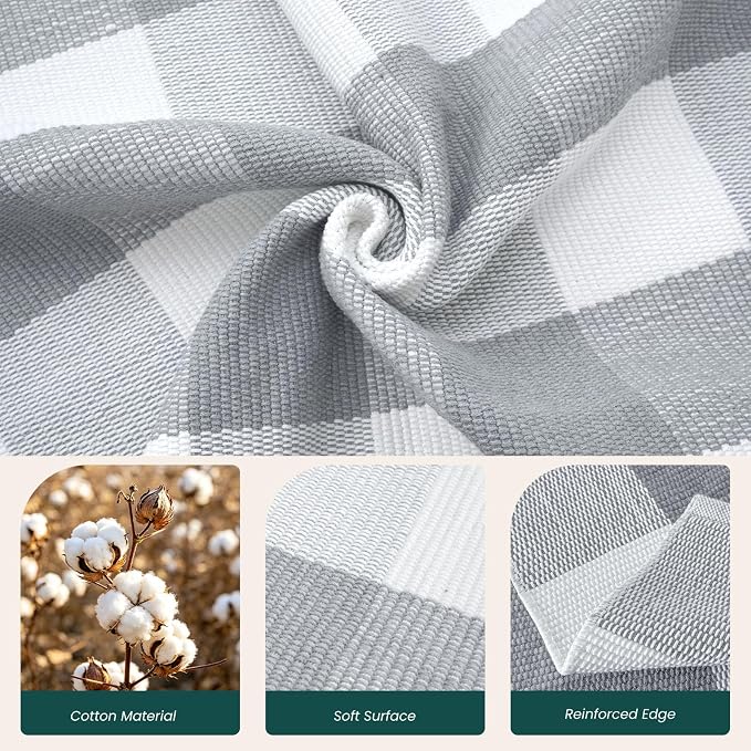 KOZYFLY Buffalo Plaid Area Rugs 2.3x3.6 Ft Grey and White Door Rug | Washable Front Door Mat, Woven Cotton Indoor Outdoor Rug, Checkered Doormat for Front Porch Kitchen Entryway Patio Farmhouse