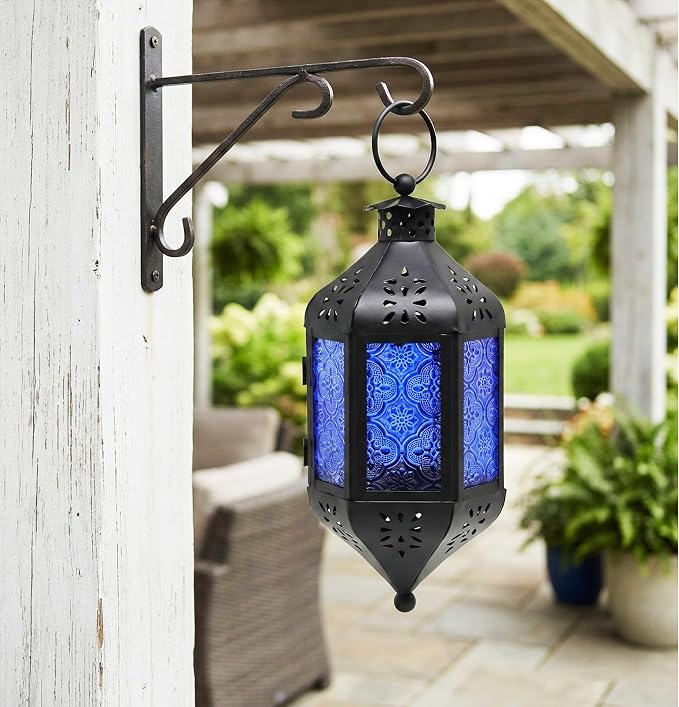 Vela Lanterns Decorative Indoor Outdoor Hanging Candle Holder, Cobalt Blue