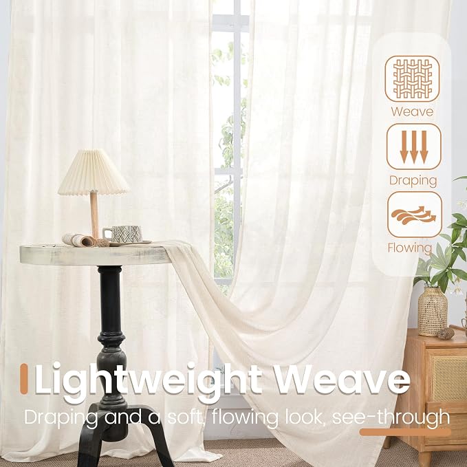 BGment Linen Curtains 42X40 Inch Length for Kitchen Window Semi Sheer | Rod Pocket Drapes Natural Light Filtering for Bedroom Bathroom Lightweight Rustic, 2 Panels Set